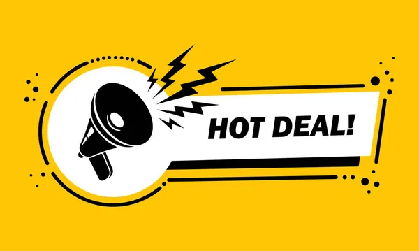 Megafono Con Hot Deal Banner Bolla Discorso Altoparlante Etichetta Attività — Vettoriale Stock