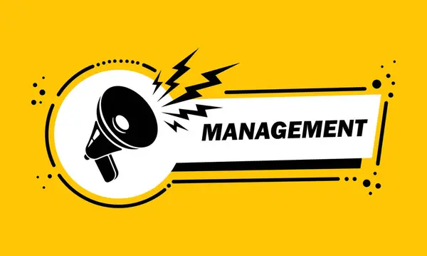 Megafoon Met Management Spraakbellenbanner Luidspreker Etiket Voor Bedrijven Marketing Reclame — Stockvector