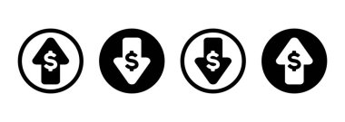 Dollar appreciation icon set. Money symbol with a stretching up and down arrow. The business cost of selling. Increase in wages. Investment growth. Vector on isolated background. EPS 10.