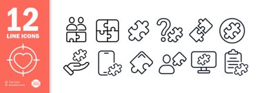 Bulmaca simgeleri ayarlandı. Düşünce gelişimi. Parçaları topla. Parça al. Toplu eğlence. Vektör 10