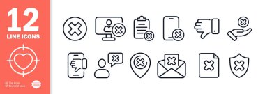 Haç simgesi ayarlandı. Bir insanla yazışıyorum. Yanlış cevap. Kalkanı, monitörü, telefonu ve büyüteci çapraz bağla. vektör 10.