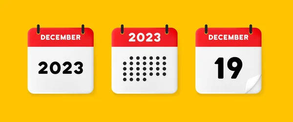 日历图标 12月2023年19天 等待一个重要日期的概念 有凸起页的日历 红色日历在黄色背景上隔离 3D矢量说明 — 图库矢量图片