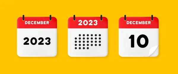 日历图标 12月2023年10天 等待一个重要日期的概念 有凸起页的日历 红色日历在黄色背景上隔离 3D矢量说明 — 图库矢量图片