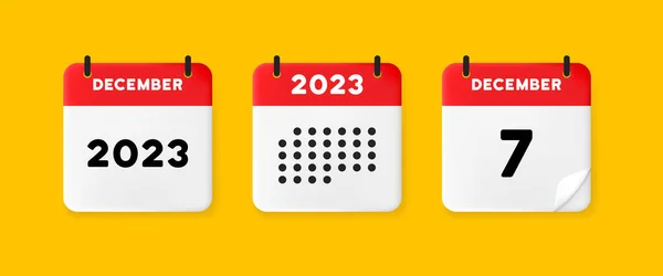 日历图标 12月2023年7天 等待一个重要日期的概念 有凸起页的日历 红色日历在黄色背景上隔离 3D矢量说明 — 图库矢量图片