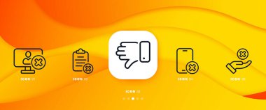 Geribildirim simgesi. Trumb Dawn, monitör, pano, telefon, haçla el. Başarısızlık konsepti. Simgeli ve 5 adımlı bilgi zaman çizelgesi. İş ve Reklamcılık için vektör satırı simgesi