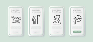 Kişisel büyüme simgesi. Kariyer geliştirme. Kazanmak, ödüller, bayrak, birincilik, liste. İş konsepti. İnsanlarla UI telefon uygulaması ekranları. İş için vektör satırı simgesi