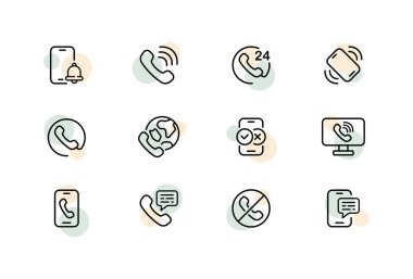 Ayarlanmış simgeyi ara. Telefon, cep telefonu, telefon görüşmesi, 24 saat, yardım hattı, servis, mesajlar, spam, vs. İş ve Reklamcılık için vektör satırı simgesi