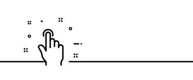 Tıklama çizgisi simgesi. İşaretçi, okla el, işaret parmağı, sayfa çevir, bas, dokunmatik ped, sensör. Dokun bakalım. Tek sıra halinde. İş ve Reklamcılık için vektör satırı simgesi