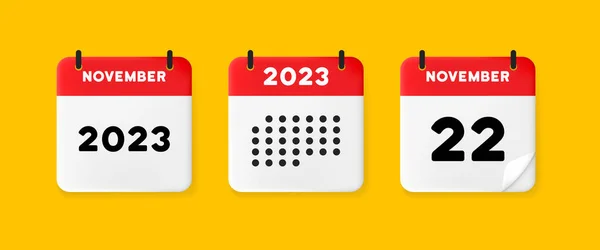 Εικονίδιο Ημερολογίου Ημερολόγιο Κίτρινο Φόντο Είκοσι Δύο Νοέμβριος 2023 Αριθμός — Διανυσματικό Αρχείο