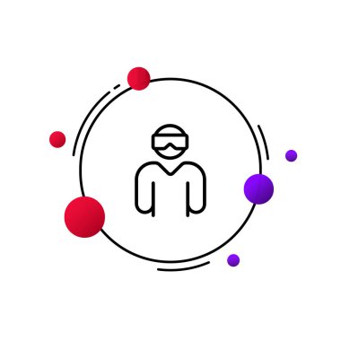 3D gözlük çizgisi ikonu olan adam. Sanal gerçeklik kaskı. Artırılmış Gerçeklik. Meta evren konsepti. İş ve Reklamcılık için vektör satırı simgesi