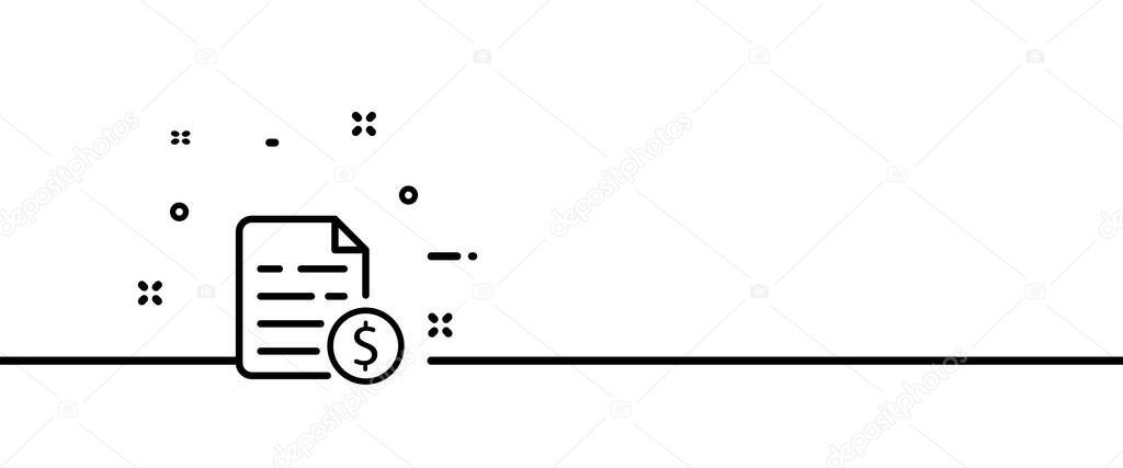 File with coin line icon. Paid Information. Check, shopping, data. Successful payment, transactions, monetization. Money concept. One line style. Vector line icon for Business and Advertising