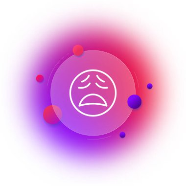 Ağlayan simge çizgisi simgesi. Üzüntü, ağlama, üzgün, yas, yuvarlak surat. Duygu, emoji. Kötü ruh hali. Glasmorfizm tarzı. İş ve Reklamcılık için vektör satırı simgesi.