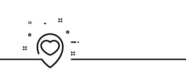 Kalp çizgisi ikonu olan bir işaretçi. Gezgin, favori yer, güzel, aşk, ev, yaşam. Seyahat konsepti. Tek sıra halinde. İş ve Reklamcılık için vektör satırı simgesi.