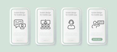 Merkezdeki simgeyi ara. Sohbet, mesaj, danışma, insanlar, operatör, kulaklık, yardım hattı. İş konsepti. UI telefon uygulaması ekranları. İş ve Reklamcılık için vektör satırı simgesi.