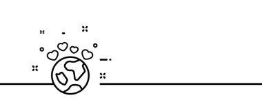 Kalp çizgisi simgesi olan gezegen. Nazik, sevgi, dostluk, sakinlik, arkadaş, duygular, ilişki. Nezaket kavramı. Tek sıra halinde. İş ve Reklamcılık için vektör satırı simgesi.