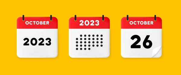 カレンダーセットのアイコン カレンダーは黄色の背景で 2023年10月26日の数字テキストで表示されます 思い出して 日付管理の概念 ビジネスと広告のベクトルラインアイコン — ストックベクタ