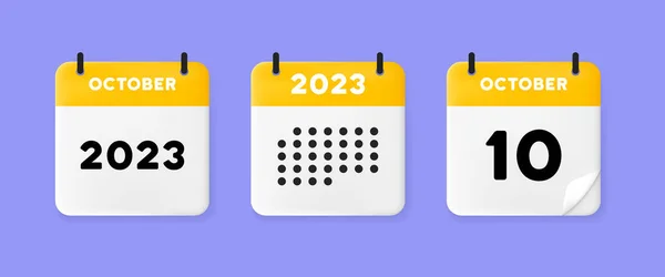 日历设置图标 蓝色背景的日历 10月 2023年 10个数字文本 日期管理概念 商业和广告的矢量线图标 — 图库矢量图片