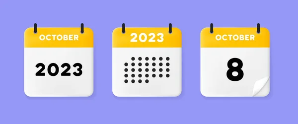 Значок Набора Календаря Календарь Синем Фоне Октября 2023 Числовым Текстом — стоковый вектор