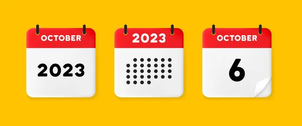 日历设置图标 黄底日历 2023年10月6日 6个数字文本 日期管理概念 商业和广告的矢量线图标 — 图库矢量图片