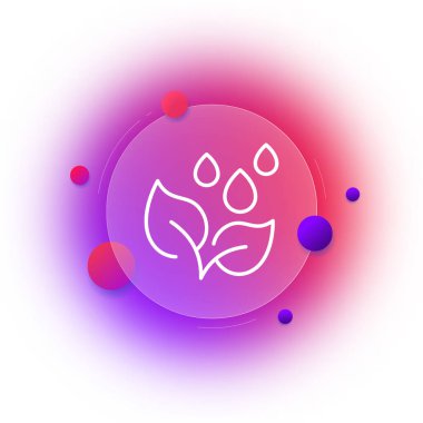 Su damlaları ikonlu bitki. Yeşil, yaprak, büyüme, yapraklar, oksijen, bahçe, ekoloji, bahçe, sıcaklık, büyüme. Doğa konsepti. Glasmorfizm tarzı. İş ve Reklamcılık için vektör satırı simgesi