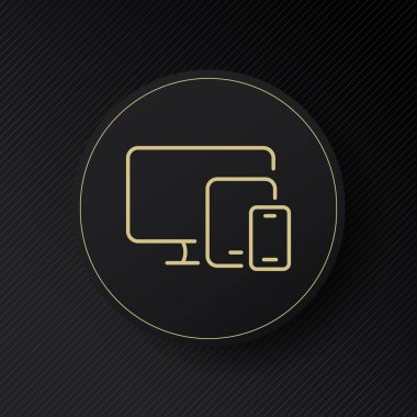 Akıllı aygıtlar simge ayarlar. Masaüstü bilgisayarı, bilgisayar, bilgisayar, telefon, tablet, cihaz, kullanıcı, taşınabilir, iş, eğitim, eğlence, iletişim teknoloji konsepti. İş ve Reklamcılık için vektör satırı simgesi.