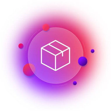 Kutu hattı simgesi. Paket, paket, lojistik servisi, nakliye, ahşap, ambalaj, paket, hediye paketi, karton. Teslimat konsepti. Glasmorfizm tarzı. İş için vektör satırı simgesi