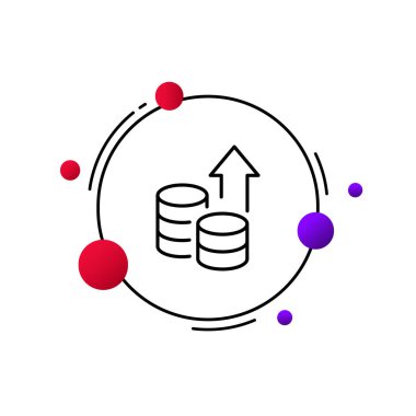 Ok çizgisi ikonlu sikkeler. Maaş, gelir artışı, yatırım, alım-satım, bağış, bağış, para, nakit, ödeme. Finansal yönetim kavramı. İş ve Reklamcılık için vektör satırı simgesi.