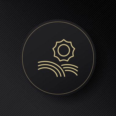 Güneş alan çizgisi simgesinde parlıyor. Gökkuşağı, güneş enerjisi, güneş ışığı, ekoloji, ekoloji, sürdürülebilir enerji, ışınlar, sıcaklık, bitki, ekinler. Doğa konsepti. İş ve Reklamcılık için vektör satırı simgesi.