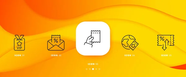 门票设置图标 要人的地方 收银机 百分比 通行证的概念 具有图标和5个步骤的信息图表时间表 矢量线图标 — 图库矢量图片