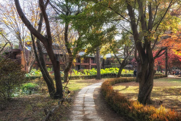 纳米岛宾馆被秋天的树叶包围着 在南韩南米岛拍摄 — 图库照片