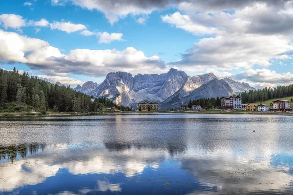 View Lake Misurina Mount Sorapiss Taken Summer Famous Landmark Dolomite — Foto de Stock