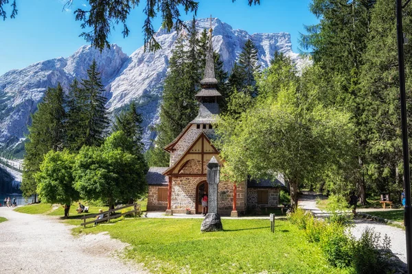 Lago Braies Famous Landmark Dolomites Italy South Tyrol Small Lake — Stock Photo, Image