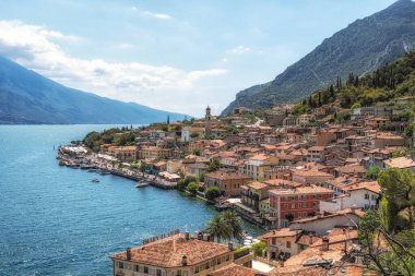 Limone sul Garda panoramic view. Famous tourist town located in Lake Garda, Italy. Taken during summer