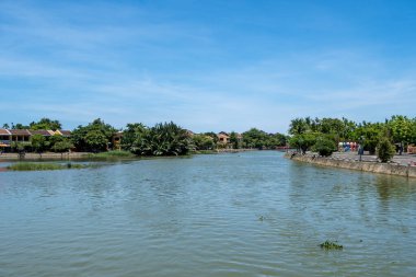 Hoi An Thu Bon River view with the view of ancient town in the distance. Hoi An, Vietnam