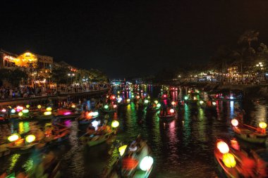 Lantern boat ride in Hoi An on the Thu Bon River at night. Taken in Hoi An, Vietnam