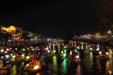 Lantern boat ride in Hoi An on the Thu Bon River at night. Taken in Hoi An, Vietnam