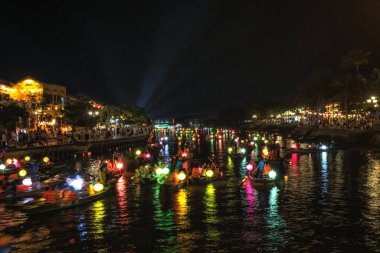 Lantern boat ride in Hoi An on the Thu Bon River at night. Taken in Hoi An, Vietnam