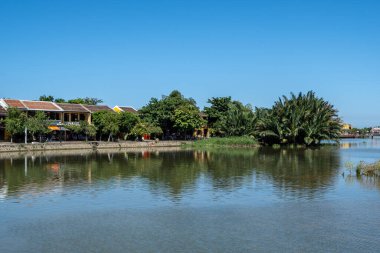 Hoi An Thu Bon River view with the view of ancient town in the distance. Hoi An, Vietnam