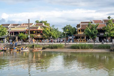 Hoi An Night Market taken across the river with the view of Thu Bon River. Taken in Hoi An, Vietnam on August 13th 2022