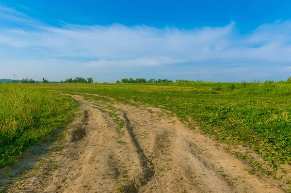 Malerische Landschaft Hintergrund grüne Wiese blauer Himmel und eine breite rur — Stockfoto