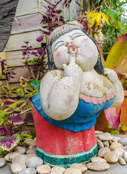 Funny Smile Lady Sculpture Garden — Stock Photo, Image