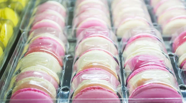 Pink Macarons Planstic Box Sale — Stock Photo, Image