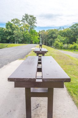 ahşap park bankında, bir orman