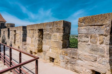 Antik Carcassonne Kalesi, Fransa. Avrupa kalesi. Cite 'den görüntü. Yüksek kalite fotoğraf