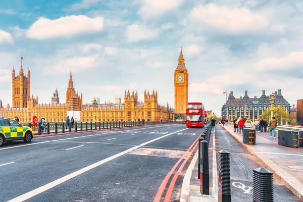 London Egyesült Királyság 2022 Big Ben Westminster Bridge Red Double — Stock Fotó