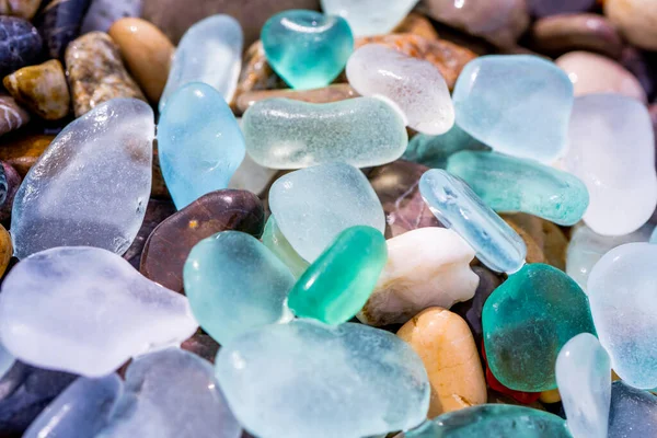 Polonês Natural Texturizado Vidro Mar Pedras Praia Azure Água Mar — Fotografia de Stock