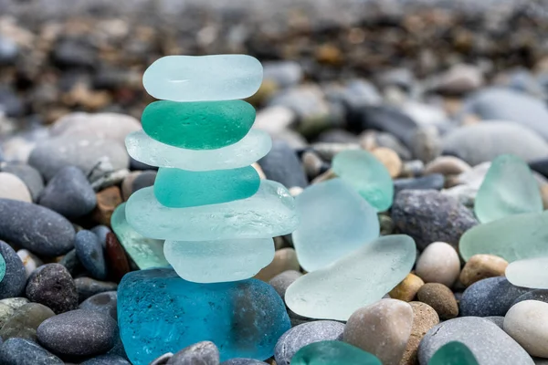 Natural Polish Textured Sea Glass Stones Seashore Azure Clear Sea — Stock Photo, Image