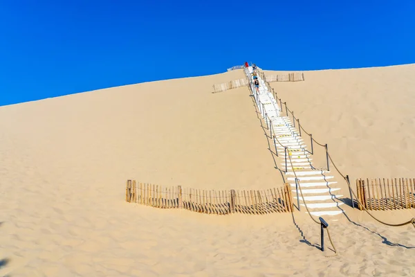 Stair upward to the sand Dune du Pyla at Arcachon. Largest sand dune in Europe, Aquitaine, France. High quality photo