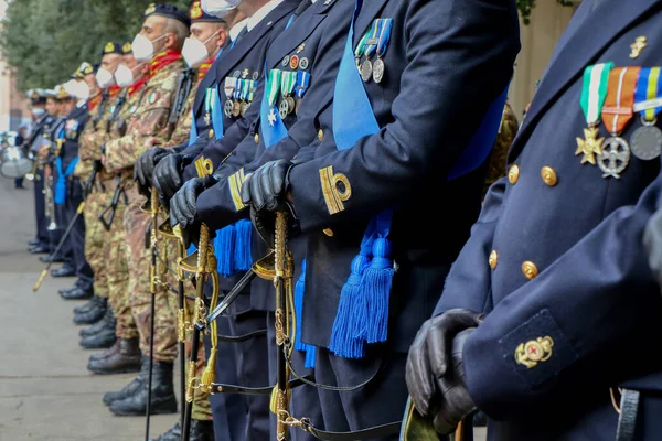 Włoscy Oficerowie Marynarki Noszą Maski Powodu Pandemii Covida Taranto Puglia — Zdjęcie stockowe