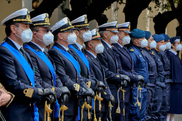 Italian Navy Officers Wear Masks Due Covid Pandemic Taranto Puglia Stock Image